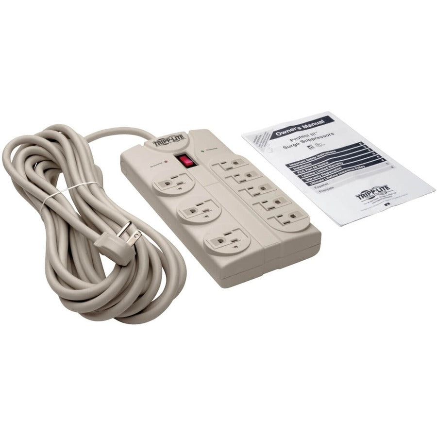 Tripp Lite by Eaton Protect It! 8-Outlet Surge Protector, 25 ft. Cord with Right-Angle Plug, 1440 Joules, Diagnostic LEDs, Light Gray Housing TLP825
