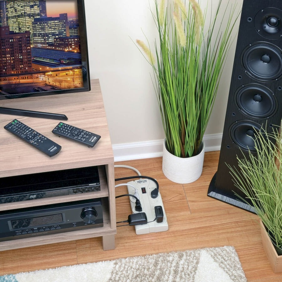 Tripp Lite by Eaton Protect It! 8-Outlet Surge Protector, 25 ft. Cord with Right-Angle Plug, 1440 Joules, Diagnostic LEDs, Light Gray Housing TLP825