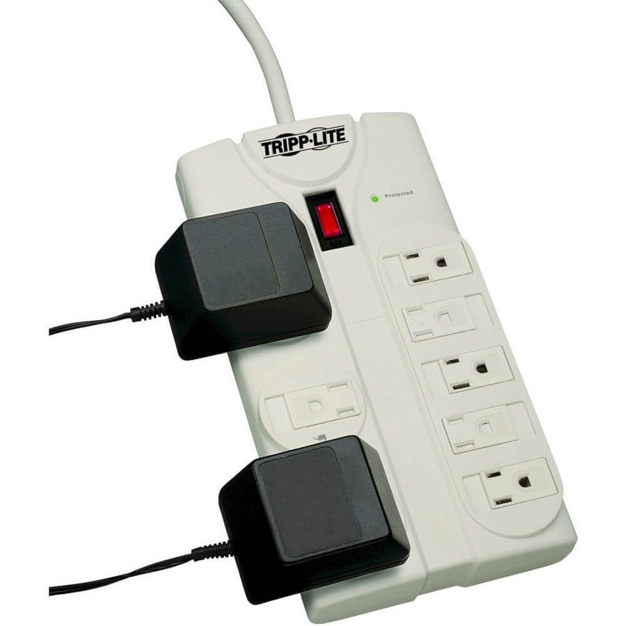 Tripp Lite by Eaton Protect It! 8-Outlet Surge Protector, 25 ft. Cord with Right-Angle Plug, 1440 Joules, Diagnostic LEDs, Light Gray Housing TLP825