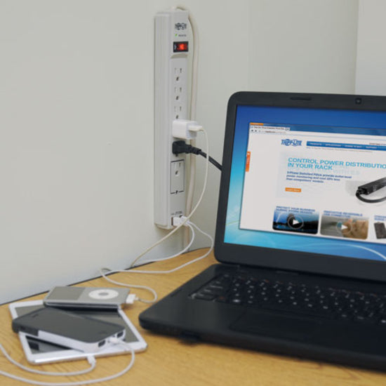 Tripp Lite by Eaton Protect It! 6-Outlet Surge Protector, 6 ft. (1.83 m) Cord, 990 Joules, 2 x USB Charging ports (2.1A), Gray Housing TLP606USB