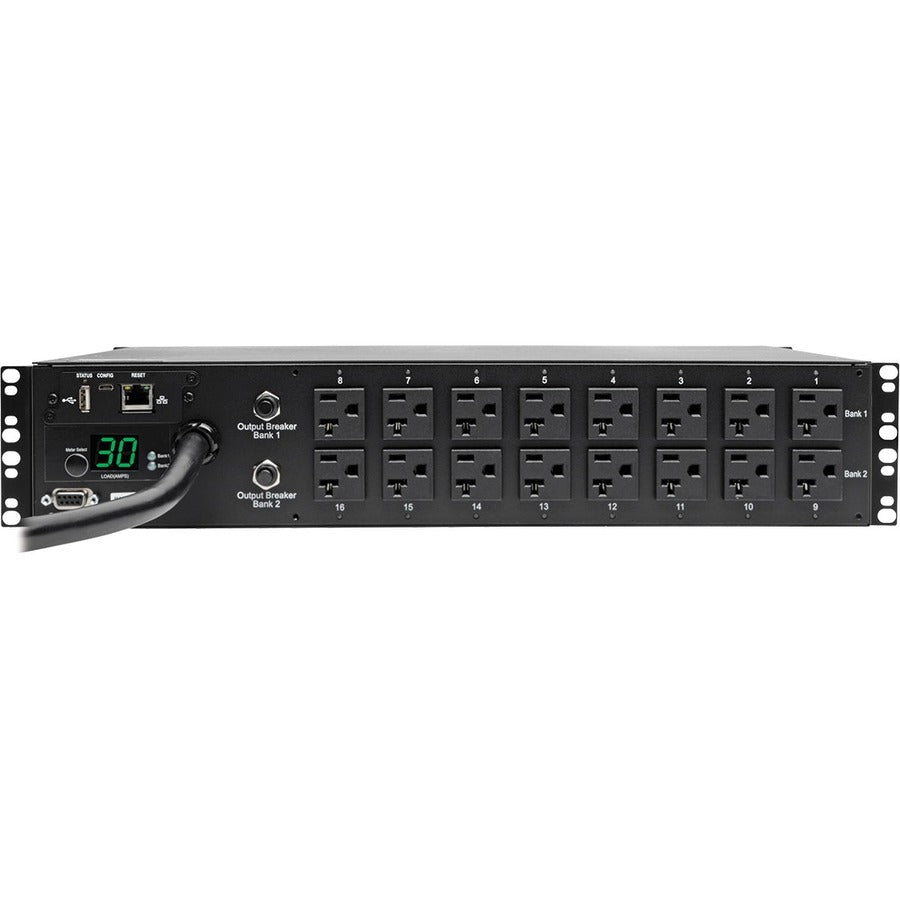 Tripp Lite by Eaton 2.9kW Single-Phase Switched PDU - LX Interface, 120V Outlets (16 5-15/20R), 10 ft. (3.05 m) Cord with L5-30P, 2U, TAA PDUMH30NET