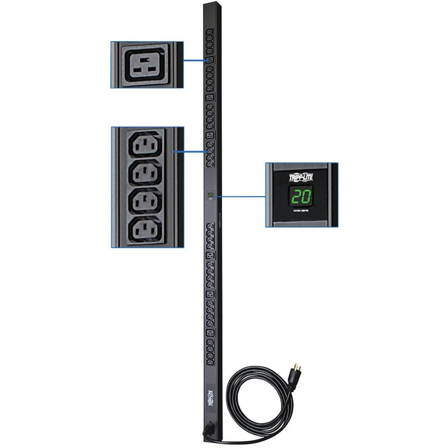 Tripp Lite by Eaton 3.7kW Single-Phase Local Metered PDU, 208/230V Outlets (6-C19 & 32-C13 ) C20/L6-20P Cable 10 ft. (3.05 m) Cord, 0U Vertical PDUMV20HV