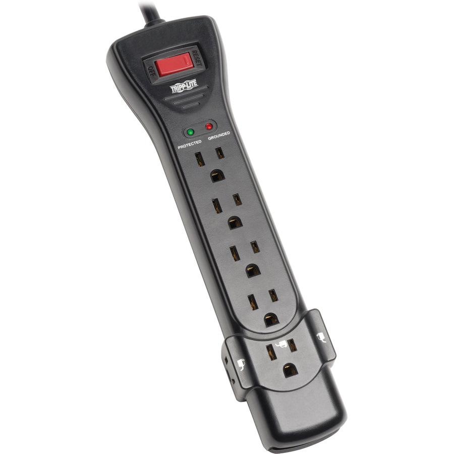 Eaton Tripp Lite Series Protect It! 7-Outlet Surge Protector, 7 ft. Cord with Right-Angle Plug, 2160 Joules, Diagnostic LEDs, Black Housing SUPER7B