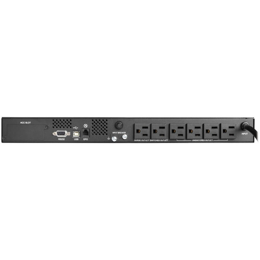 Tripp Lite by Eaton 500VA 300W 120V Line-Interactive UPS - 6 NEMA 5-15R Outlets, USB, DB9, Network Card Option, 1U Rack/Tower - Battery Backup SMART500RT1U