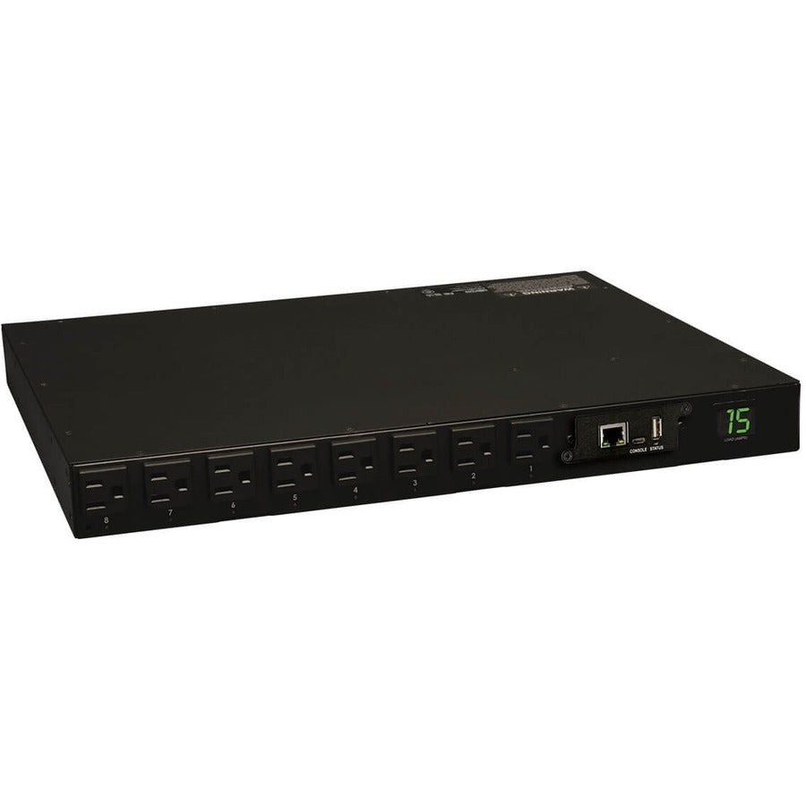Tripp Lite by Eaton 1.4kW Single-Phase Switched PDU - LX Interface, 120V Outlets (16 5-15R), 5-15P, 120V Input, 12 ft. (3.66 m) Cord, 1U Rack-Mount, TAA PDUMH15NET