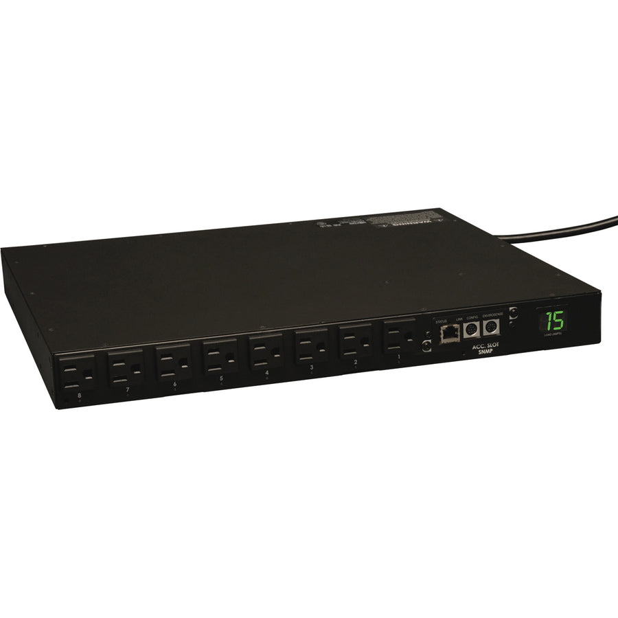Tripp Lite by Eaton 1.4kW Single-Phase Switched PDU - LX Interface, 120V Outlets (16 5-15R), 5-15P, 120V Input, 12 ft. (3.66 m) Cord, 1U Rack-Mount, TAA PDUMH15NET