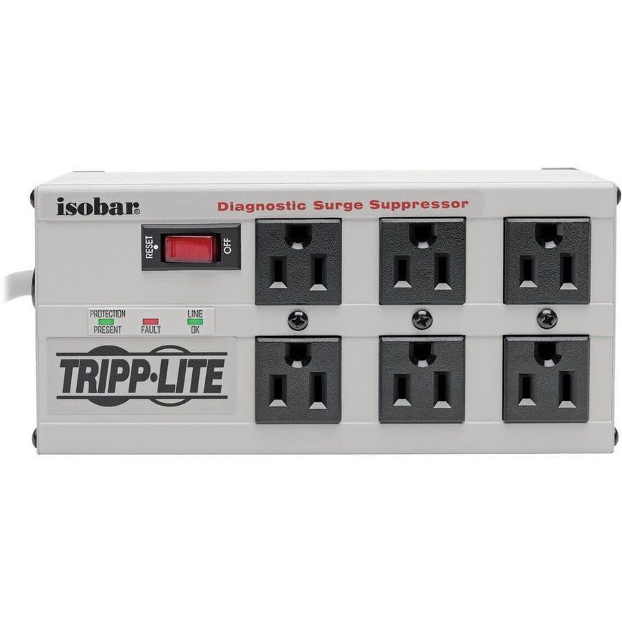 Tripp Lite by Eaton Isobar 6-Outlet Surge Protector, 6 ft. Cord with Right-Angle Plug, 3300 Joules, Diagnostic LEDs, Metal Housing IBAR6-6D