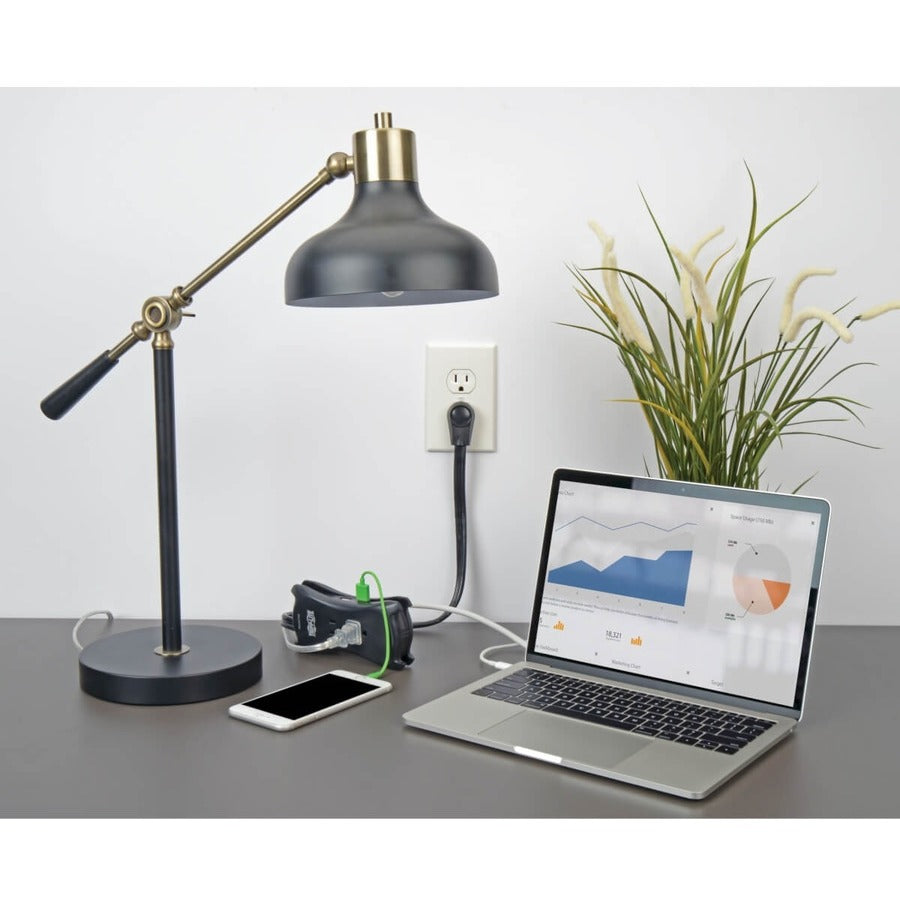 Tripp Lite by Eaton Protect It! 3-Outlet Travel-Size Surge Protector - 5-15R Outlets, 2 USB Ports, 5-15P Input, 1050 Joules, Black TRAVELER3USB