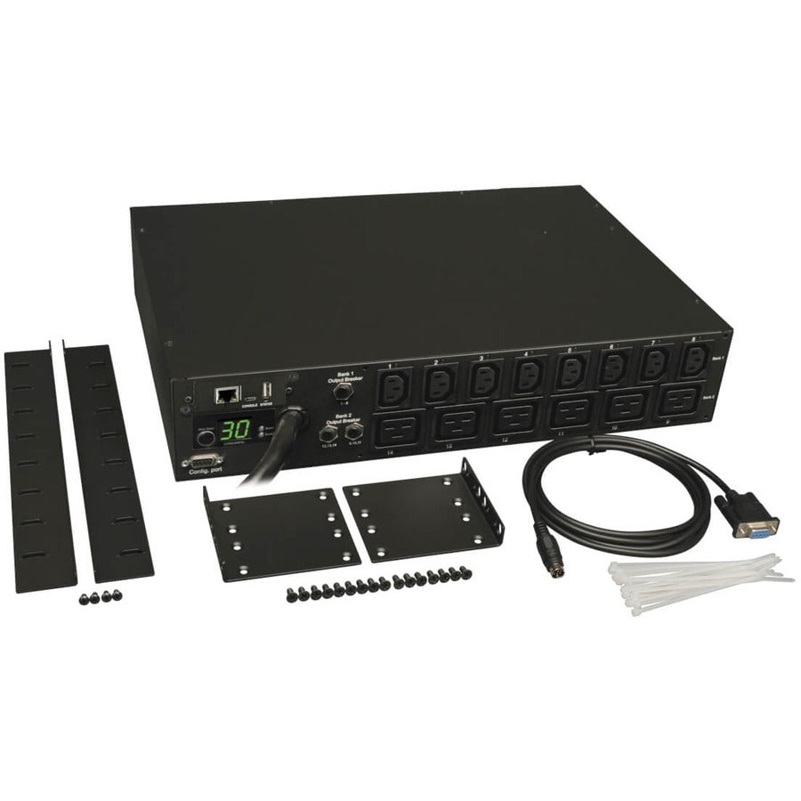 Tripp Lite by Eaton 5.5kW Single-Phase Switched PDU - LX Interface, 208/230V Outlets (8 C13 & 6 C19), L6-30P Input, 15 ft. (4.57 m) Cord, 2U Rack-Mount, TAA PDUMH30HV19NET