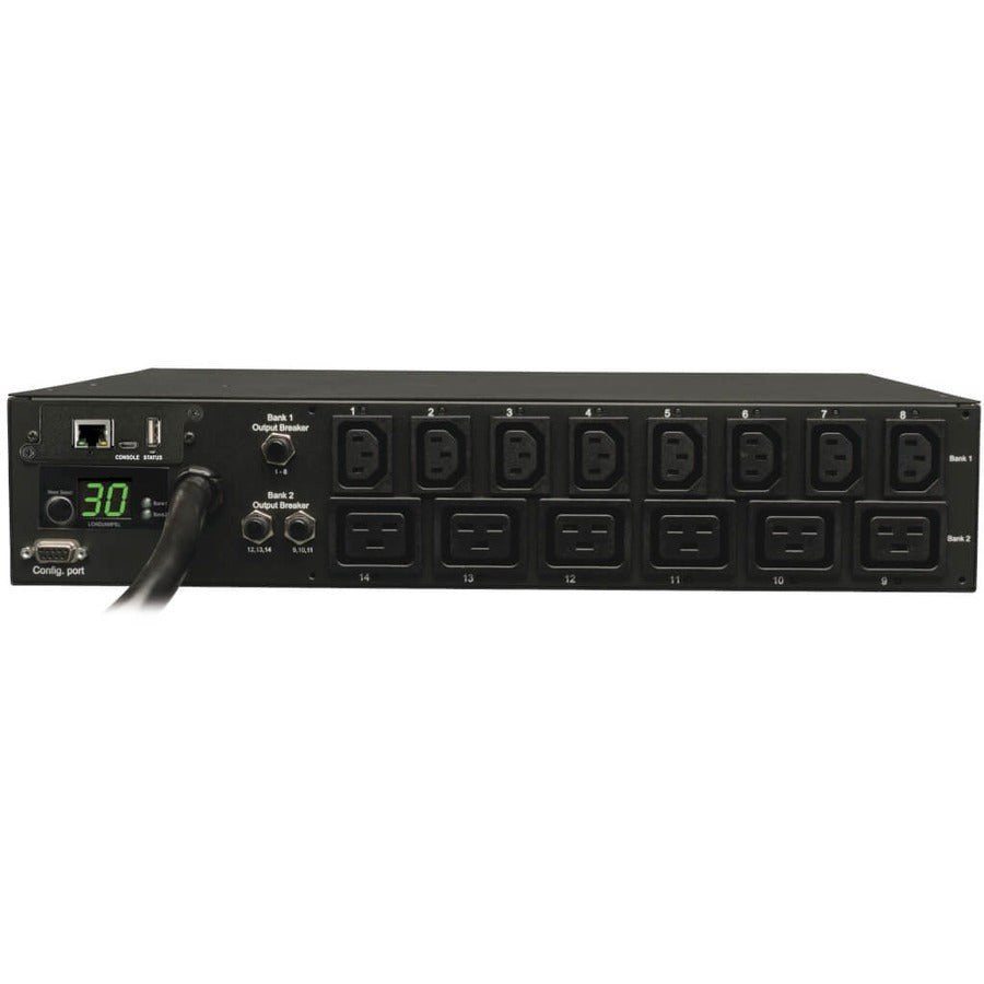 Tripp Lite by Eaton 5.5kW Single-Phase Switched PDU - LX Interface, 208/230V Outlets (8 C13 & 6 C19), L6-30P Input, 15 ft. (4.57 m) Cord, 2U Rack-Mount, TAA PDUMH30HV19NET