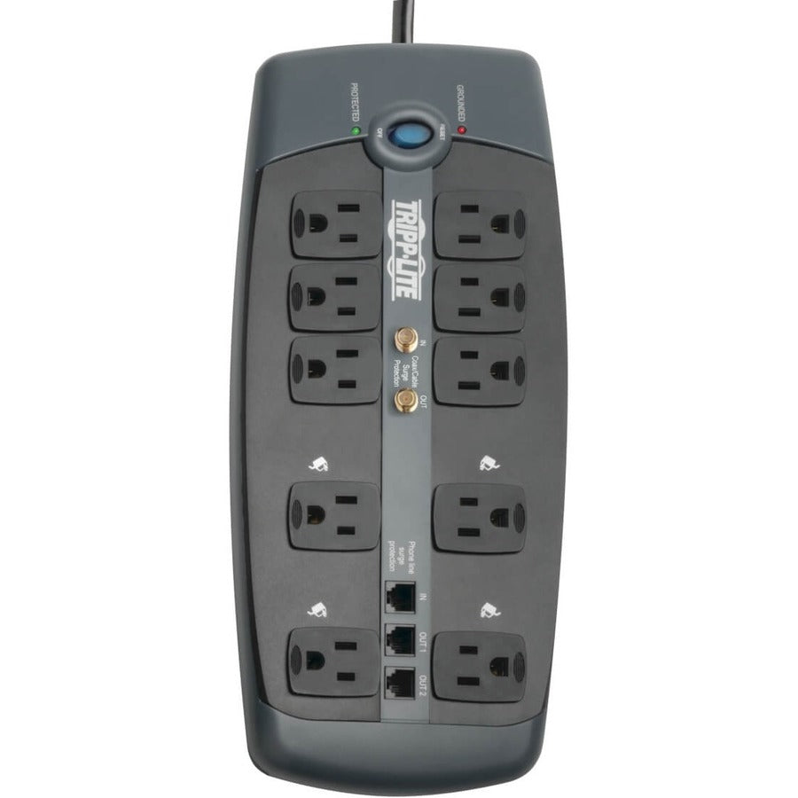 Tripp Lite by Eaton Protect It! 10-Outlet Surge Protector, 8 ft. (2.43 m) Cord, 3345 Joules, Tel/Modem/Coaxial Protection TLP1008TELTV