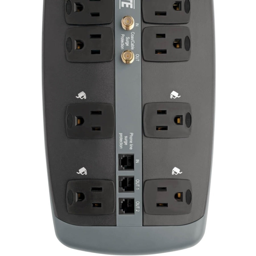 Tripp Lite by Eaton Protect It! 10-Outlet Surge Protector, 8 ft. (2.43 m) Cord, 3345 Joules, Tel/Modem/Coaxial Protection TLP1008TELTV