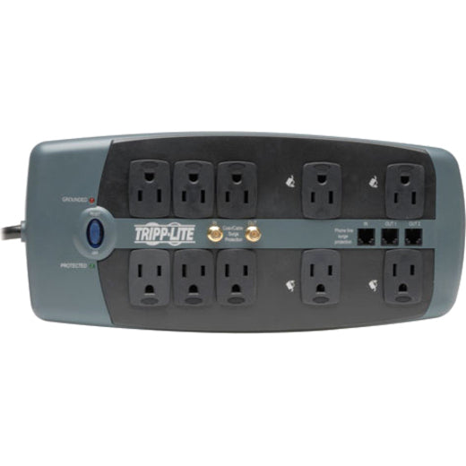 Tripp Lite by Eaton Protect It! 10-Outlet Surge Protector, 8 ft. (2.43 m) Cord, 3345 Joules, Tel/Modem/Coaxial Protection TLP1008TELTV
