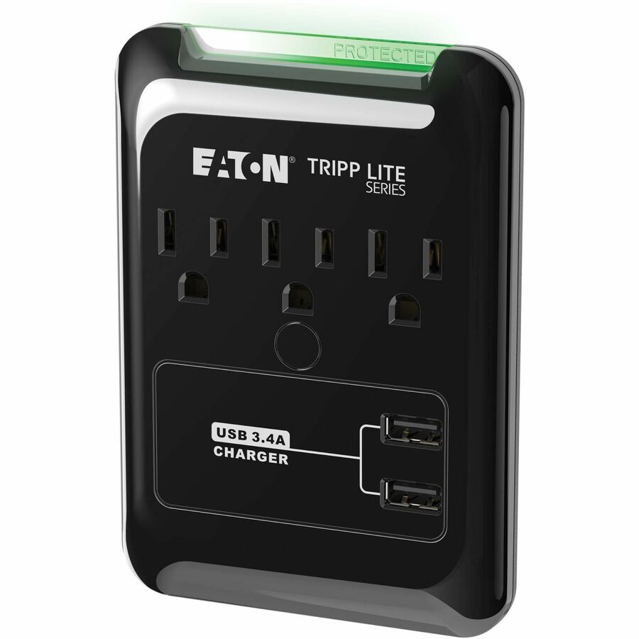 Tripp Lite by Eaton Protect It! 3-Outlet Surge Protector, Direct Plug-In, 540 Joules, 3.4 A USB Charger, Diagnostic LED SK30USB