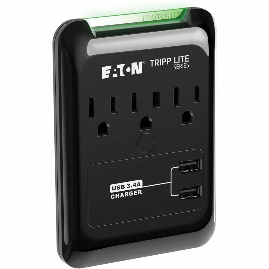 Tripp Lite by Eaton Protect It! 3-Outlet Surge Protector, Direct Plug-In, 540 Joules, 3.4 A USB Charger, Diagnostic LED SK30USB