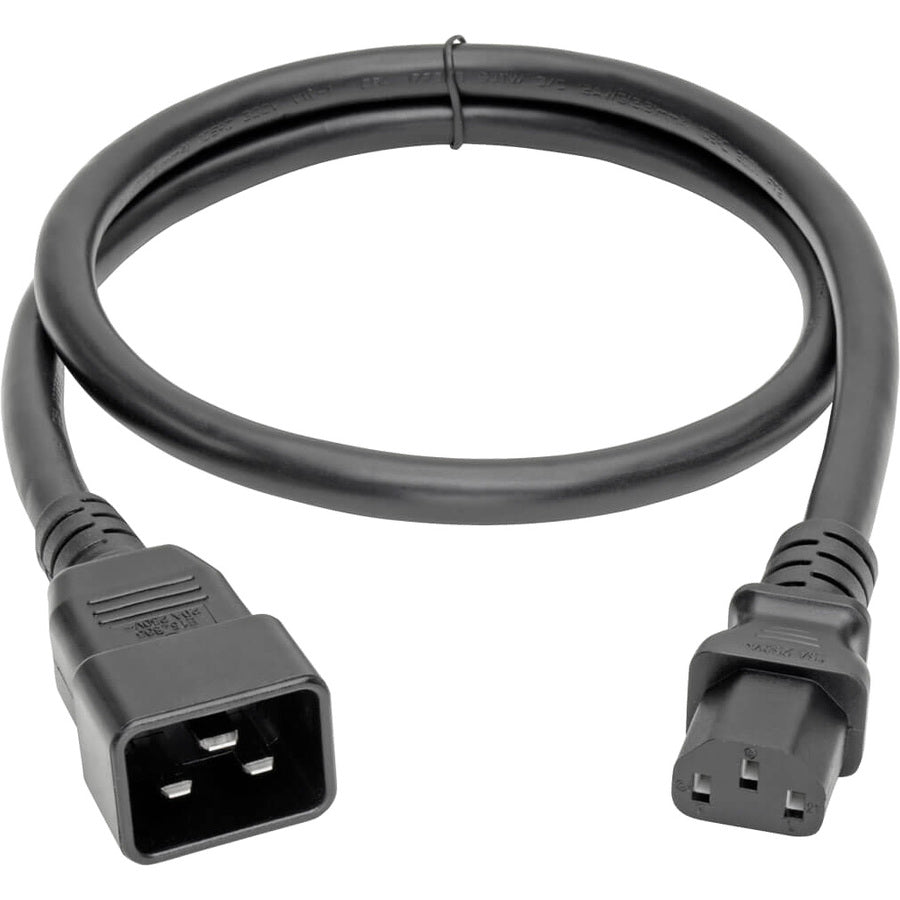 Eaton Tripp Lite Series C20 to C13 Power Cord for Computer - Heavy-Duty, 15A, 100-250V, 14 AWG, 3 ft. (0.91 m), Black P032-003