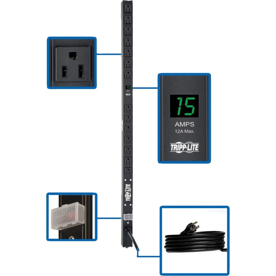 Tripp Lite by Eaton 1.5kW Single-Phase Local Metered PDU, 100-127V Outlets (14 5-15R), 5-15P, 15 ft. (4.57 m) Cord, 0U Vertical, 36 in. PDUMV15-36