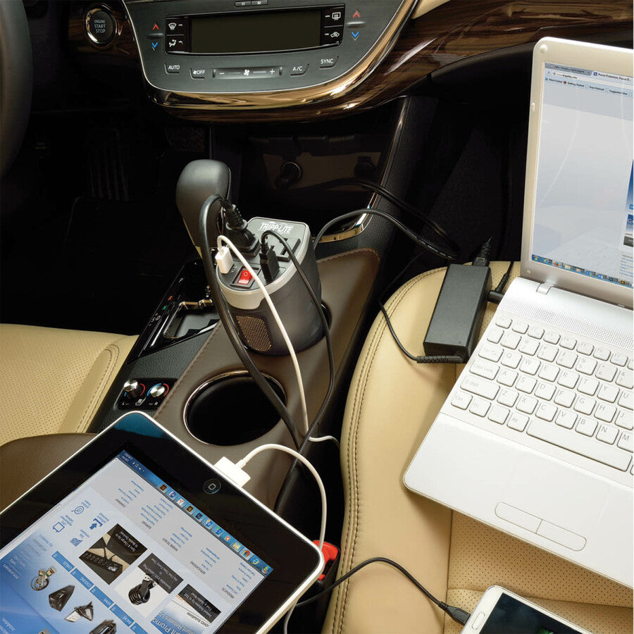 Tripp Lite by Eaton 200W PowerVerter Ultra-Compact Car Inverter with 2 Outlets and 2 USB Charging Ports, Cup Holder Design PV200CUSB