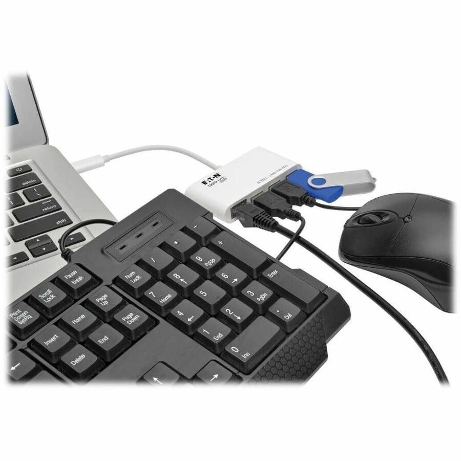 Tripp Lite by Eaton 3-Port USB 3.x (5Gbps) Hub with LAN Port, USB-C to 3x USB-A Ports and Gigabit Ethernet, White U460-003-3AG