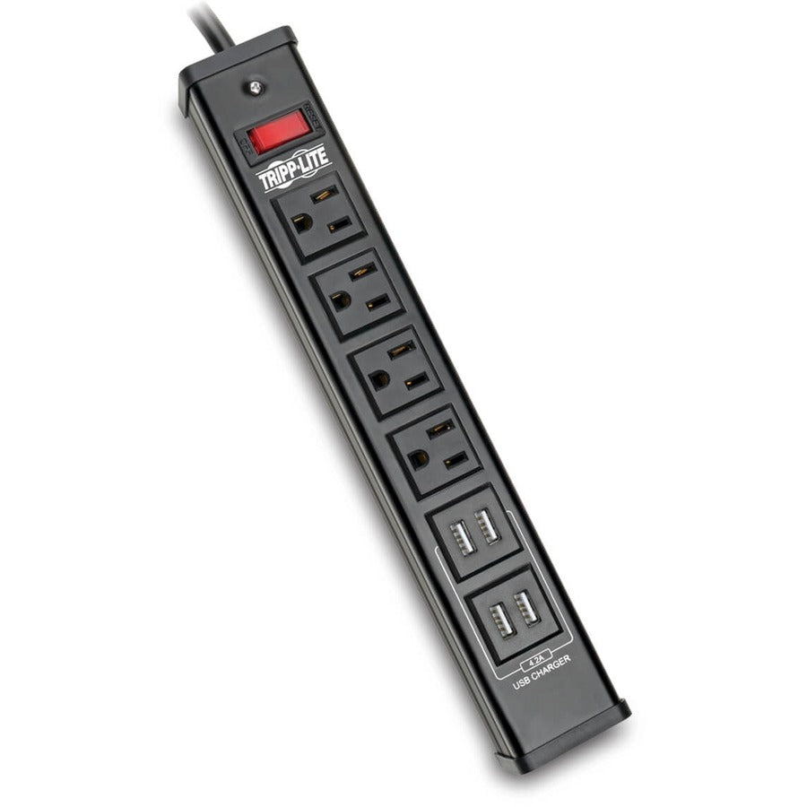 Tripp Lite by Eaton 4-Outlet Surge Protector with 4 USB Ports (4.2A Shared) - 6 ft. (1.83 m) Cord, 450 Joules, Metal Housing TLM446USBB
