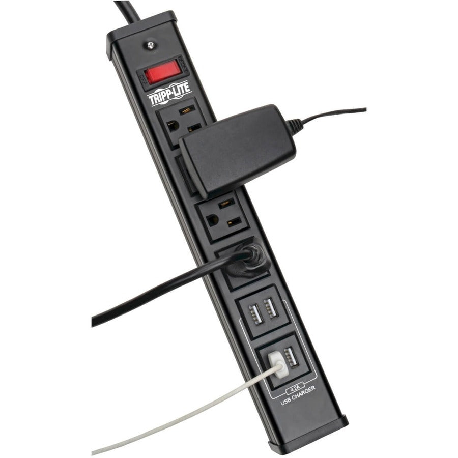 Tripp Lite by Eaton 4-Outlet Surge Protector with 4 USB Ports (4.2A Shared) - 6 ft. (1.83 m) Cord, 450 Joules, Metal Housing TLM446USBB