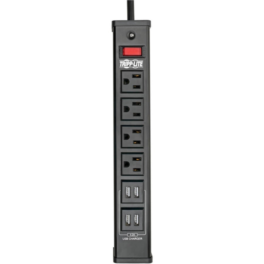 Tripp Lite by Eaton 4-Outlet Surge Protector with 4 USB Ports (4.2A Shared) - 6 ft. (1.83 m) Cord, 450 Joules, Metal Housing TLM446USBB