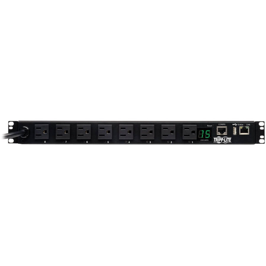 Tripp Lite by Eaton 1.4kW Single-Phase Switched PDU, LX Interface, 120V Outlets (8 5-15R), NEMA 5-15P, 12 ft. (3.66 m) Cord, 1U Rack, TAA PDUMH15NET2LX