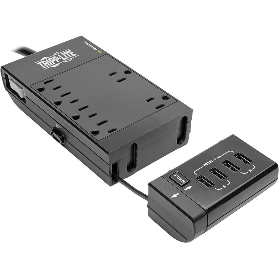 Tripp Lite by Eaton Protect It! 6-Outlet Surge Protector, 4 USB Ports, 6 ft. Cord, 1080 Joules, Diagnostic LED, Black Housing TLP66USBR