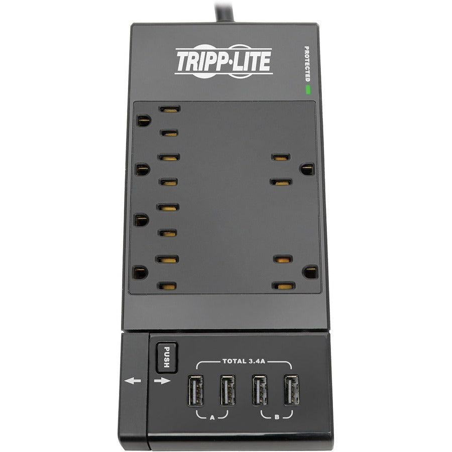 Tripp Lite by Eaton Protect It! 6-Outlet Surge Protector, 4 USB Ports, 6 ft. Cord, 1080 Joules, Diagnostic LED, Black Housing TLP66USBR