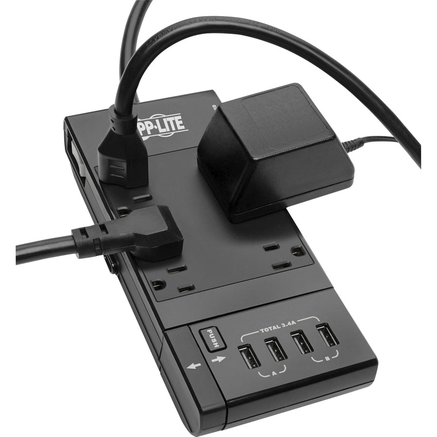 Tripp Lite by Eaton Protect It! 6-Outlet Surge Protector, 4 USB Ports, 6 ft. Cord, 1080 Joules, Diagnostic LED, Black Housing TLP66USBR