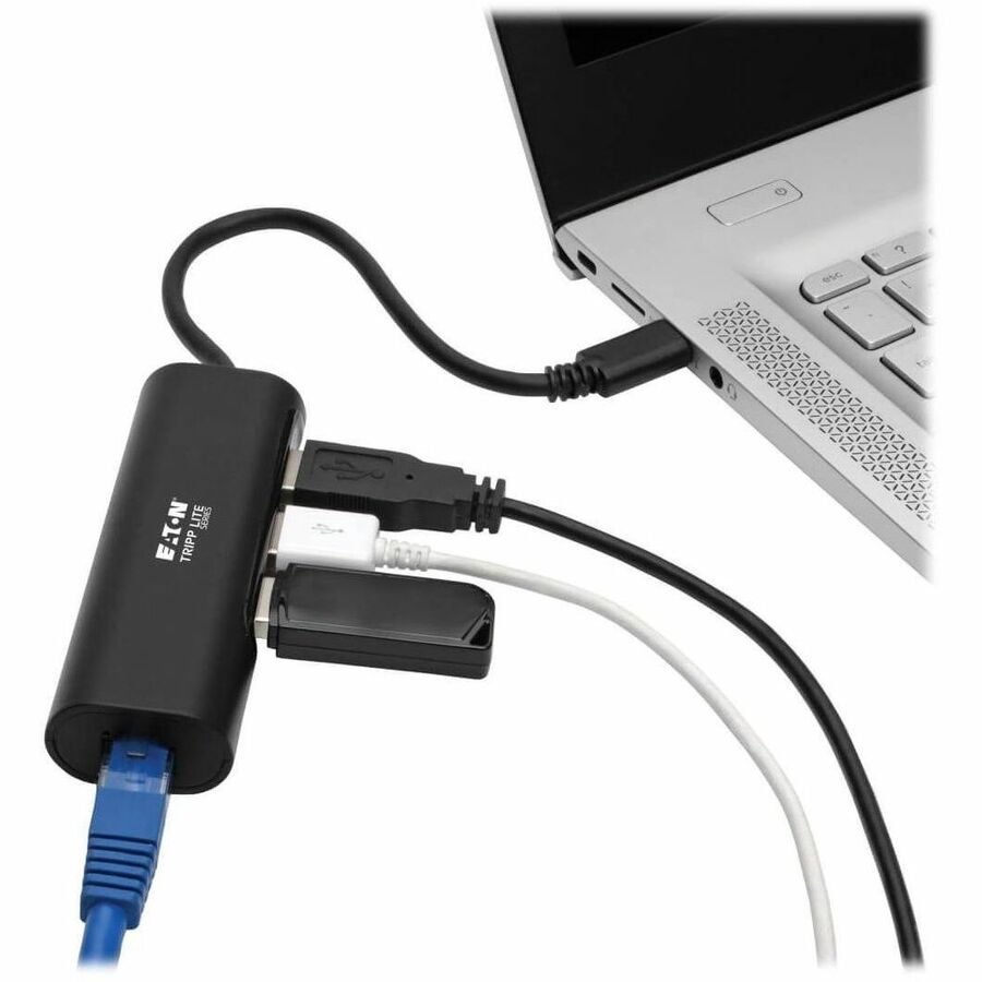 Tripp Lite by Eaton 3-Port USB 3.x (5Gbps) Hub with LAN Port, USB-C to 3x USB-A Ports and Gigabit Ethernet, Black U460-003-3A1GB