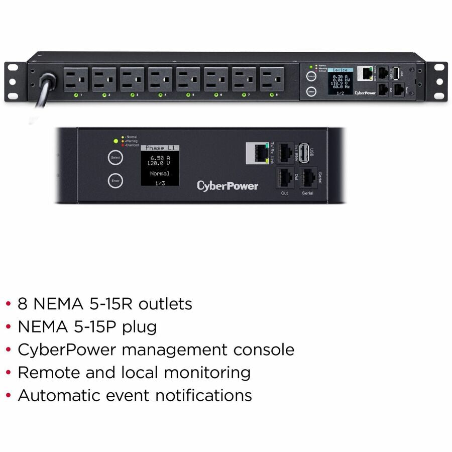CyberPower PDU41001 Single Phase 100 - 120 VAC 15A Switched PDU PDU41001