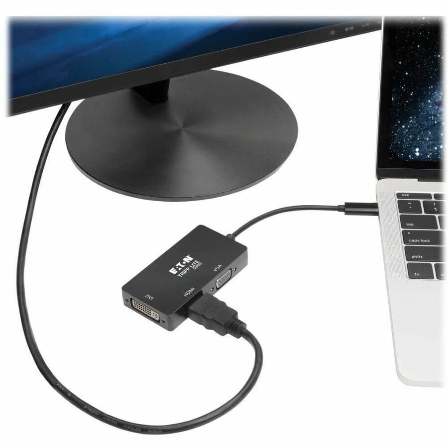 Tripp Lite by Eaton USB-C Multiport Adapter (M/3xF) - 4K HDMI, DVI, VGA, HDCP, Black U444-06N-HDV4KB