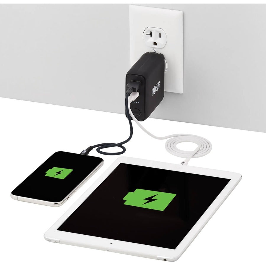 Tripp Lite by Eaton Portable 5000mAh 2-Port Mobile Power Bank and USB Battery Wall Charger Combo - Direct Plug, Black UPBW-05K0-1A1C