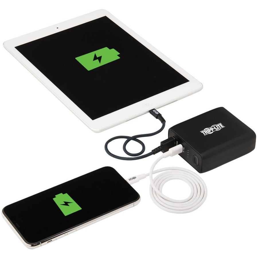 Tripp Lite by Eaton Portable 5000mAh 2-Port Mobile Power Bank and USB Battery Wall Charger Combo - Direct Plug, Black UPBW-05K0-1A1C