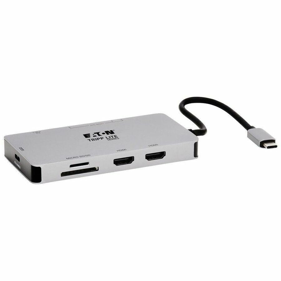 Tripp Lite by Eaton USB-C Dock, Dual Display - 4K 60 Hz HDMI, USB 3.x (5Gbps) Hub Ports, GbE, Memory Card, 100W PD Charging, Gray U442-DOCK8G-GG