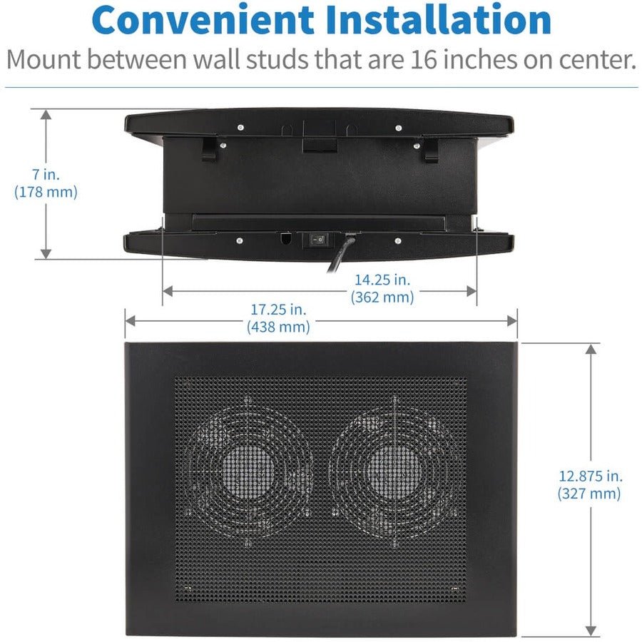 Tripp Lite by Eaton Exhaust Fan for Rack Enclosure Wiring Closet 475 CFM, NEMA 5-15P Input, Black SRCLOSETFAN
