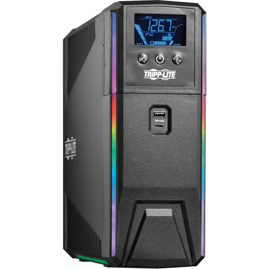 Tripp Lite by Eaton 1000VA 600W 120V Pure Sine Wave Gaming UPS Battery Backup - LCD, AVR, RGB LEDs, USB Charging, Power Saving SMART1000PSGLCD