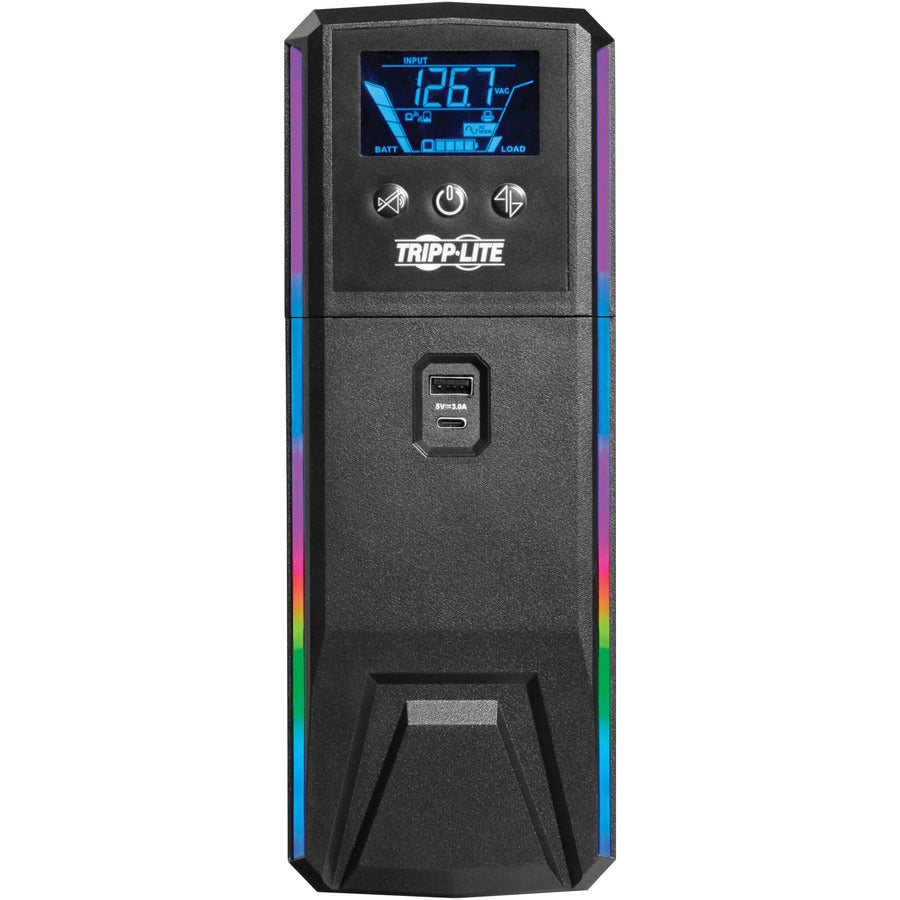 Tripp Lite by Eaton 1200VA 720W 120V Pure Sine Wave Gaming UPS Battery Backup - LCD, AVR, RGB LEDs, USB Charging, Power Saving SMART1200PSGLCD