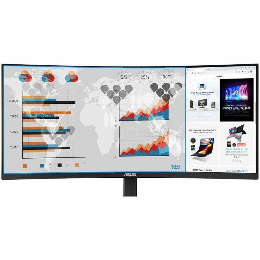 Asus VA34VCPSN 34" Class UW-QHD Curved Screen LED Monitor - 21:9 - Matte Black VA34VCPSN