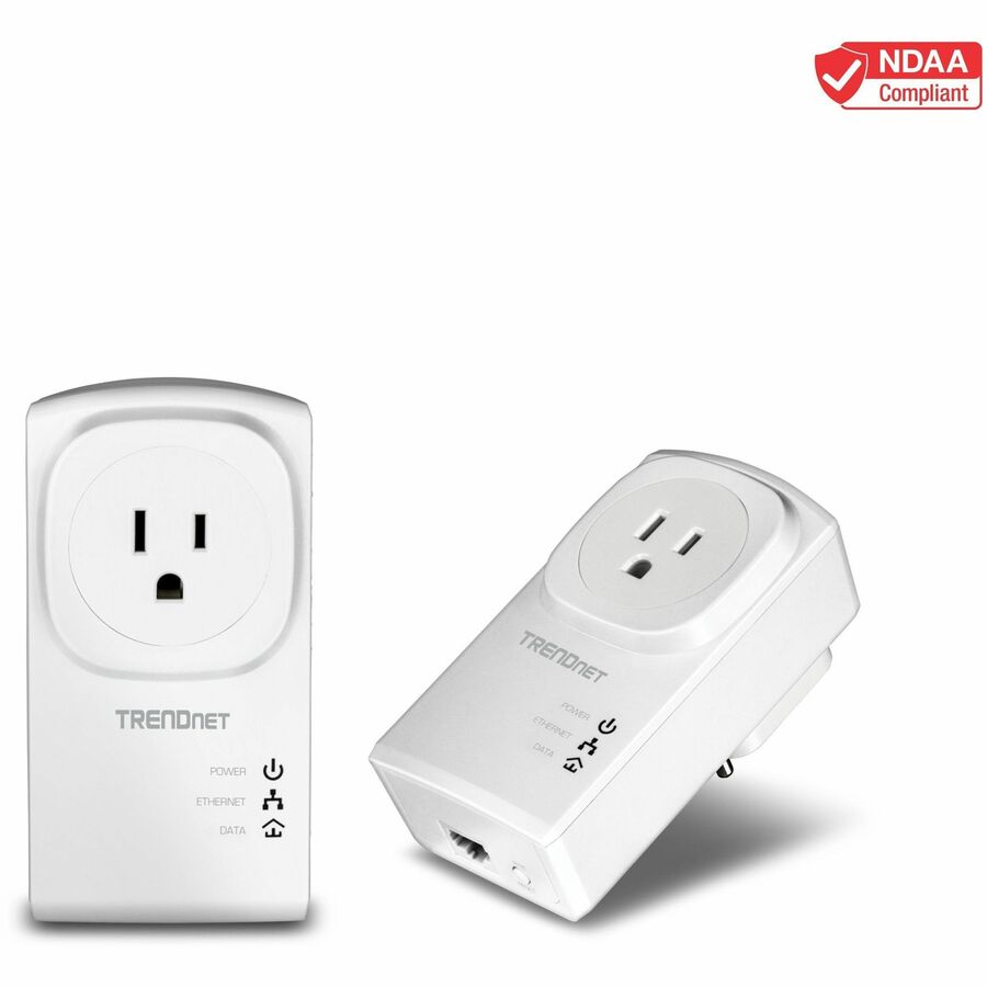 TRENDnet Powerline 500 AV Nano Adapter Kit With Built-In Outlet, Power Outlet Pass-Through, Includes 2 x TPL-407E Adapters, Plug & Play, Ideal For Smart TVs, Gaming, White, TPL-407E2K TPL-407E2K