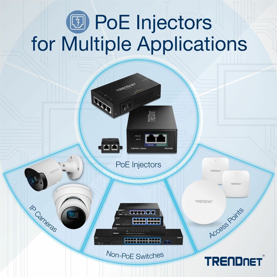 TRENDnet 65W 4-Port Gigabit PoE+ Injector, TPE-147GI, 4 x Gigabit Ports(Data in), 4 x gigabit PoE Ports(Data + PoE Out), Multi-Port PoE+ Injector up to 100m(328 ft.), Add PoE+ Power to Non-PoE Switch TPE-147GI