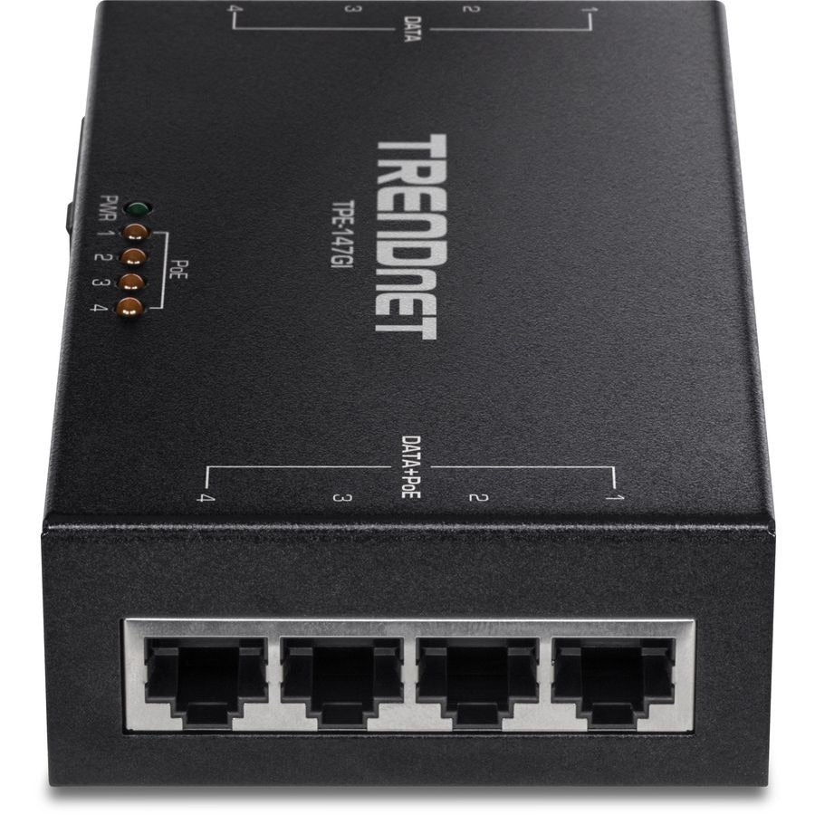 TRENDnet 65W 4-Port Gigabit PoE+ Injector, TPE-147GI, 4 x Gigabit Ports(Data in), 4 x gigabit PoE Ports(Data + PoE Out), Multi-Port PoE+ Injector up to 100m(328 ft.), Add PoE+ Power to Non-PoE Switch TPE-147GI