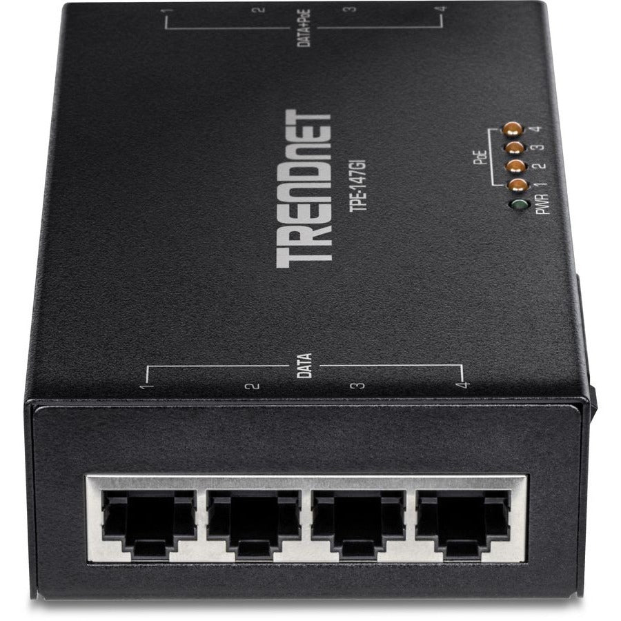 TRENDnet 65W 4-Port Gigabit PoE+ Injector, TPE-147GI, 4 x Gigabit Ports(Data in), 4 x gigabit PoE Ports(Data + PoE Out), Multi-Port PoE+ Injector up to 100m(328 ft.), Add PoE+ Power to Non-PoE Switch TPE-147GI