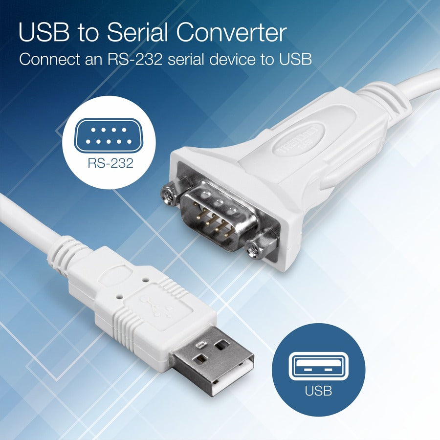 TRENDnet USB to Serial 9-Pin Converter Cable, Connect a RS-232 Serial Device to a USB 2.0 Port, Supports Windows & Mac, USB 1.1, USB 2.0, USB 3.0, 21 Inch Cable Length, Plug & Play, White, TU-S9 TU-S9