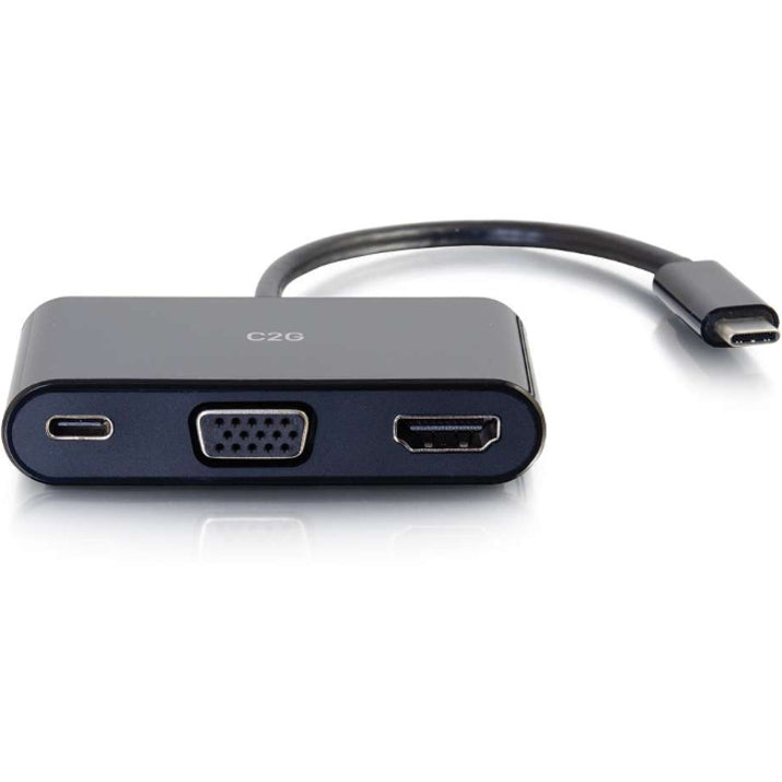 C2G USB C to HDMI and VGA Adapter Converter with Power Delivery - Black 26884