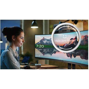 Philips Brilliance 499P9H 49" Class Webcam Dual Quad HD (DQHD) Curved Screen LCD Monitor - 32:9 - Textured Black 499P9H