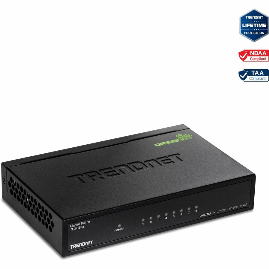 TRENDnet 8-Port Gigabit GREENnet Switch, Ethernet Network Switch, 8 x 10-100-1000 Mbps Gigabit Ethernet Ports, 16 Gbps Switching Capacity, Metal, Lifetime Protection, Black, TEG-S82G TEG-S82g