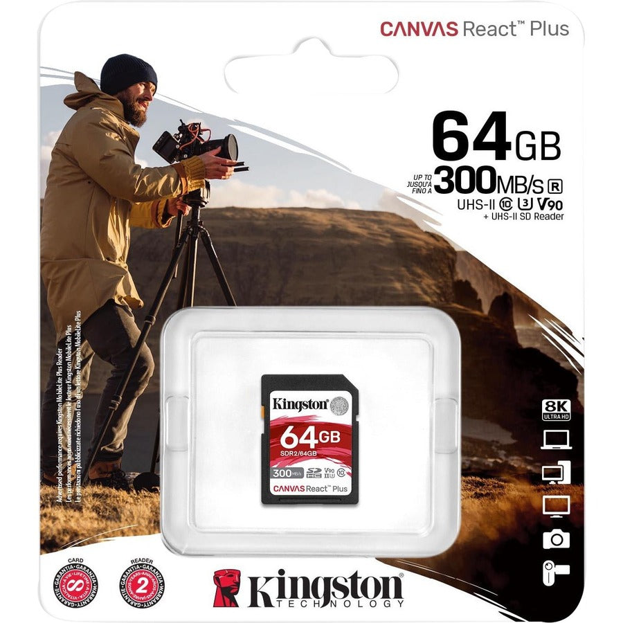 Kingston Canvas React Plus SDR2 64 GB Class 10/UHS-II (U3) V90 SDXC SDR2/64GB