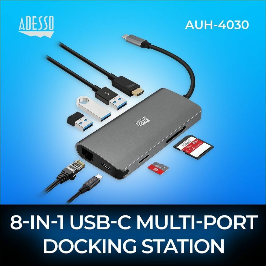 Adesso 8-in-1 USB-C Multi-Port Docking Station (TAA Compliant) AUH-4030